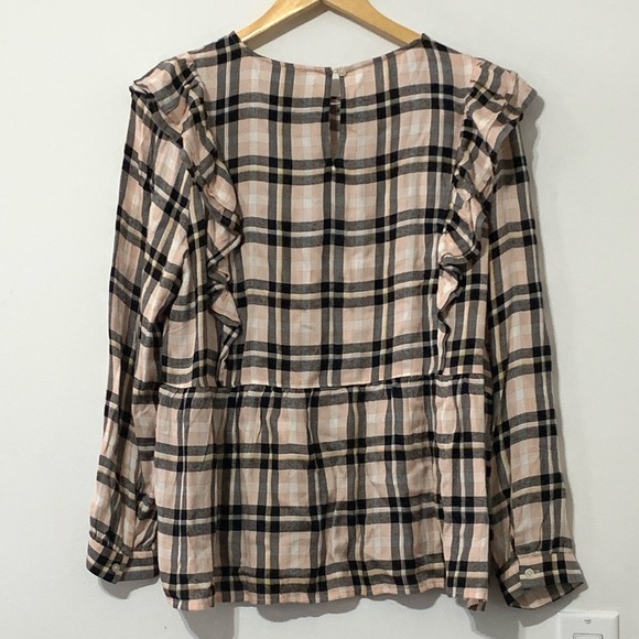 ❌sold❌NWT LOFT Petite Plaid Ruffle Blouse LARGE Petite - Picture 6 of 6